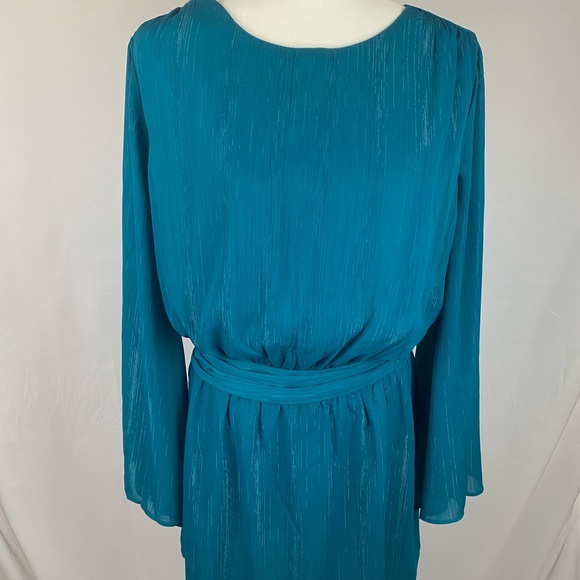 Long Trumpet Sleeve Amelia Dress in Ocean Depths, Size XL - Picture 1 of 10